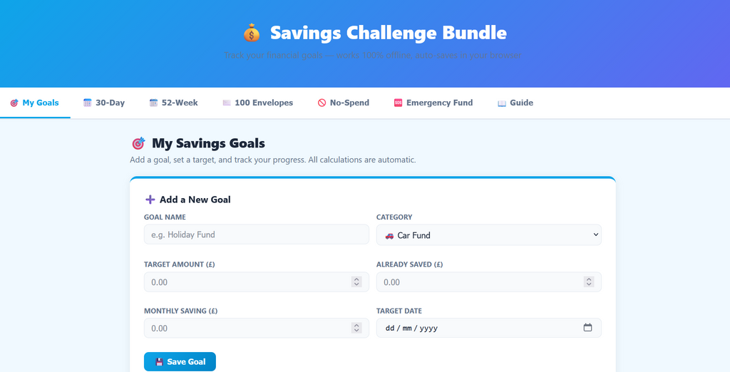 💰 Savings Challenge Bundle — Interactive Digital Planner