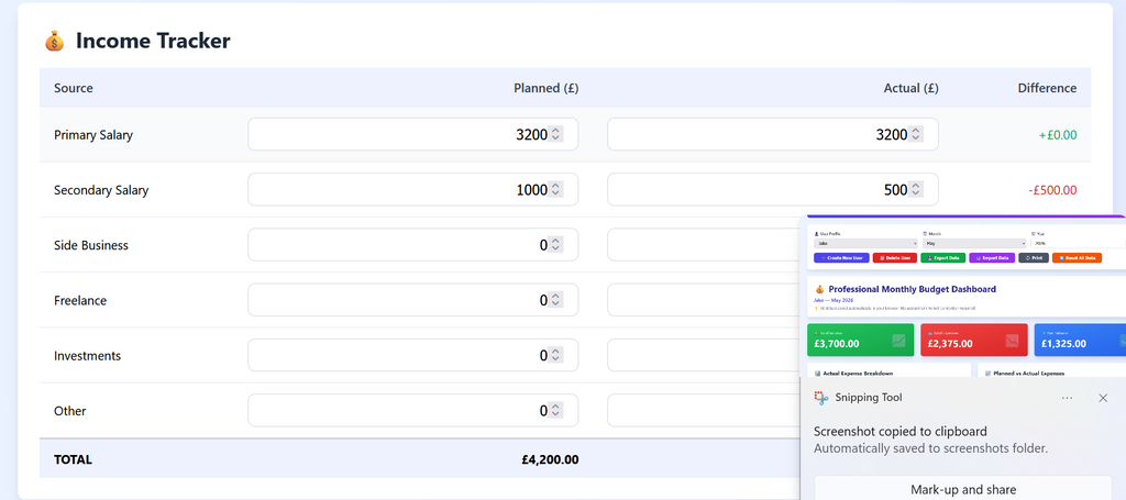 📊 Professional Budget Planner – Offline Monthly Finance Tracker (Multi-User Edition)